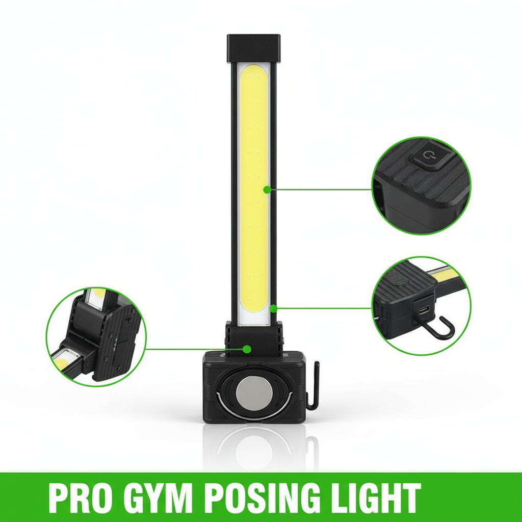 Gym Lamp for Posing Magnetic LED Flashlight with Hanging Hook Inspection Lamp 7th Gear Dimming Rechargeable Portable Torch Light